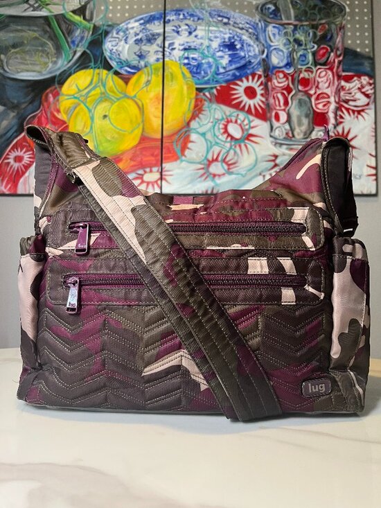 lug Handbags - Lug Camper Purple Camo Crossbody Travel Bag RFID